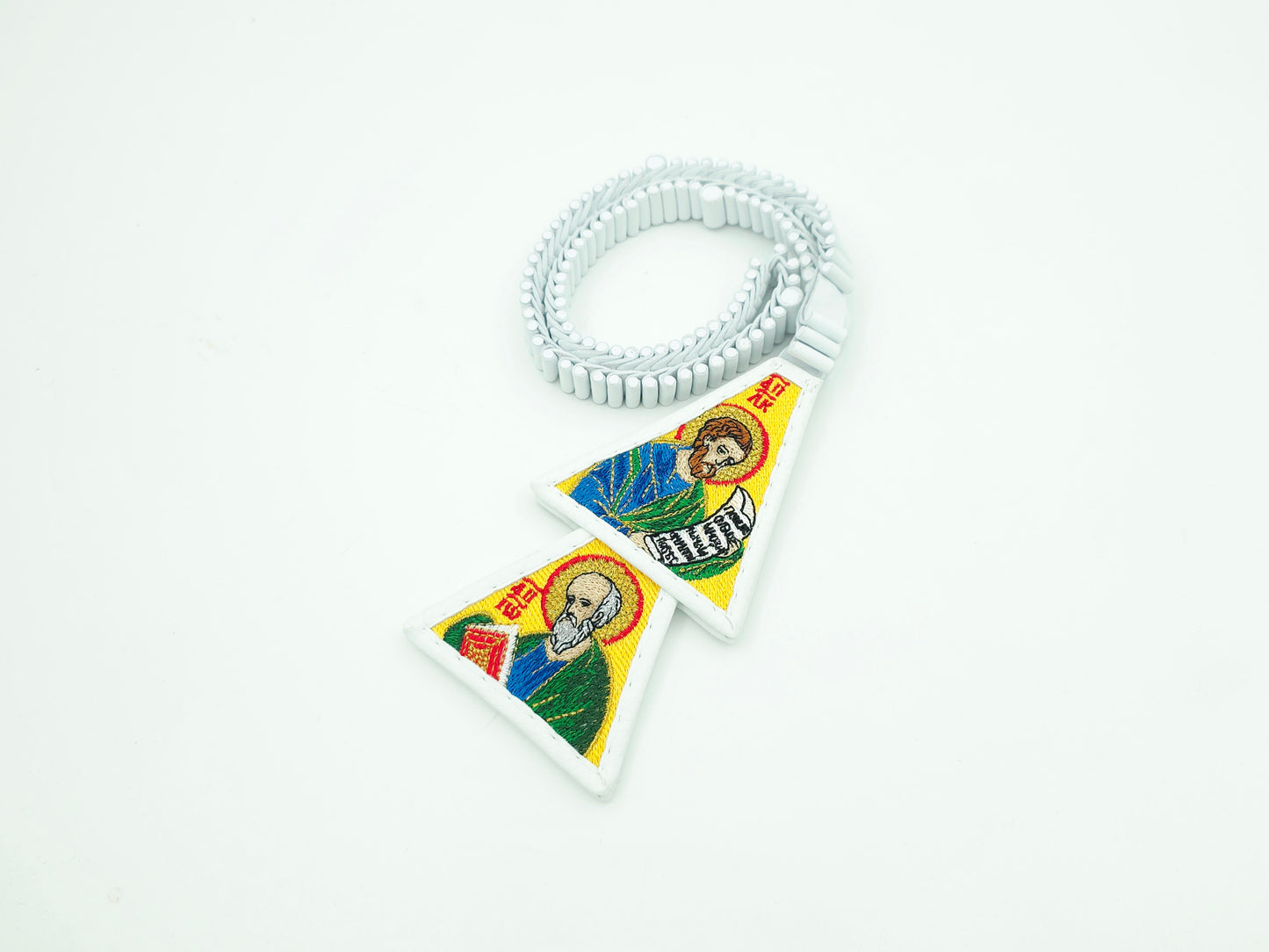 White Leather Lestovka – Saints Evangelists Edition (100 / 109 / 150 Steps) – Handmade Orthodox Prayer Rope
